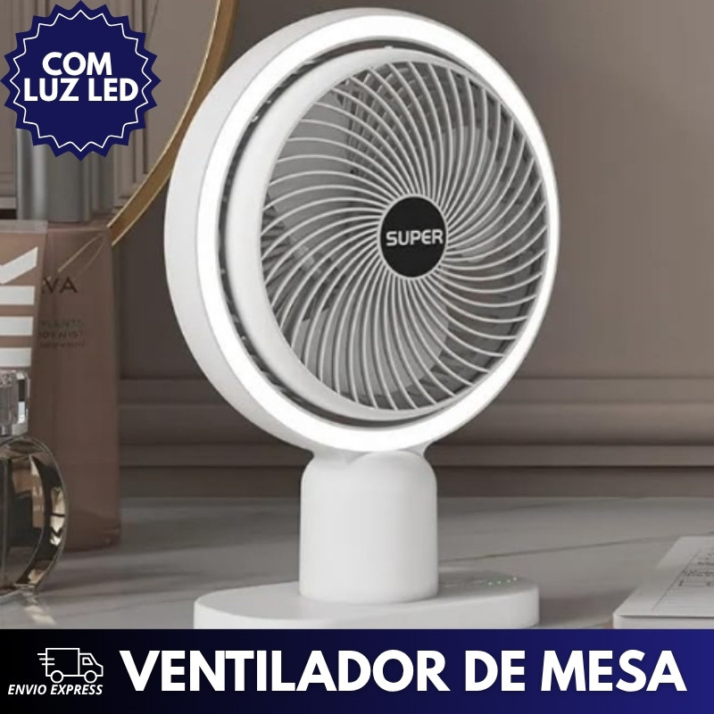 Ventilador de Mesa com LED e Bateria Recarregável – Silencioso, Portátil e Moderno