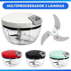 Triturador de Alimentos Manual 500ml com 3 Lâminas Inox – Picador de Cebola Alho