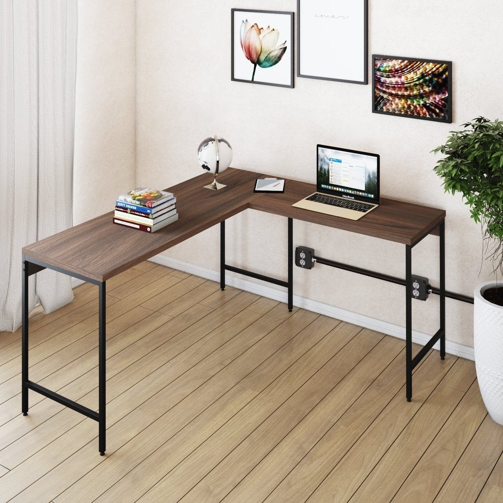 Escrivaninha Mesa Escritório em L Estilo Active 150cm Industrial Yescasa Nogal/Preto