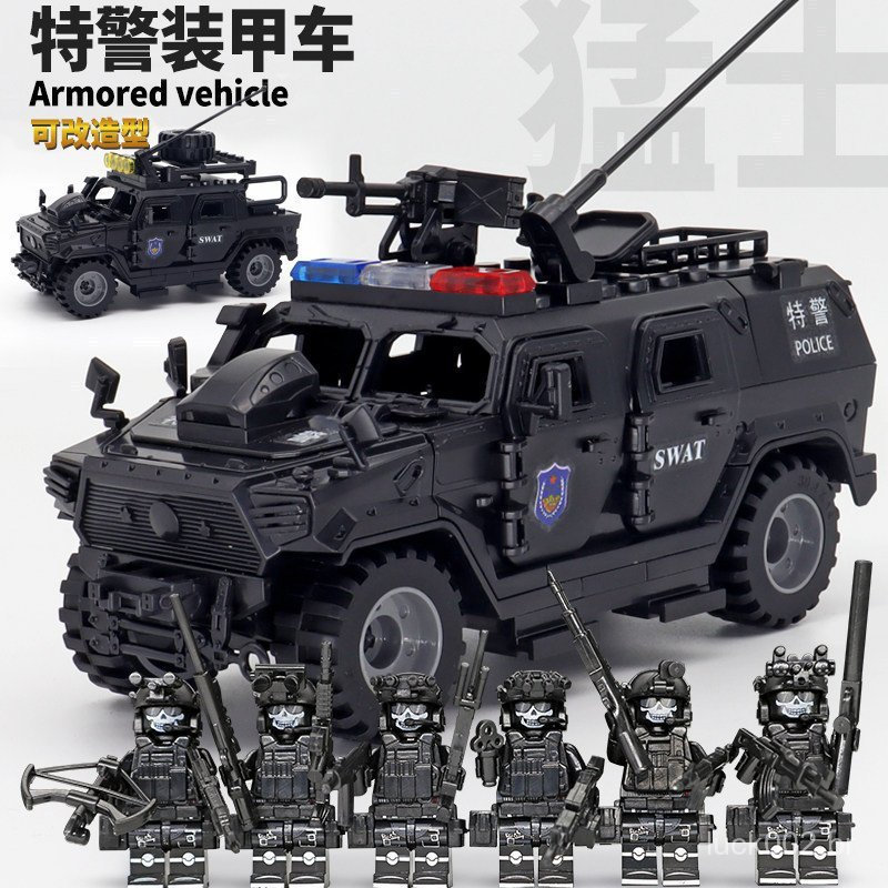 Blocos de montar Lego, série militar para meninos, veículo blindado SWAT, veículo off-road, modelo de brinquedo de força
