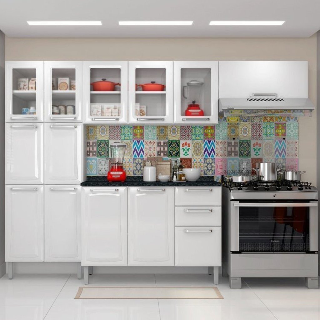 Cozinha Completa Modulada 4 Peças 13 Portas 2 Gavetas Tarsila Itatiaia Branco Branco