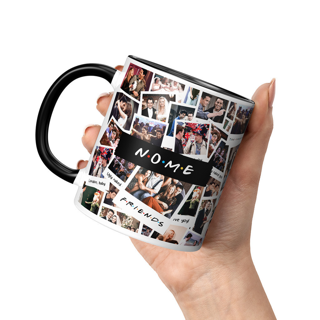 Caneca porcelana seriado friends fotos mural com nome polaroid xícara presente amigo amiga