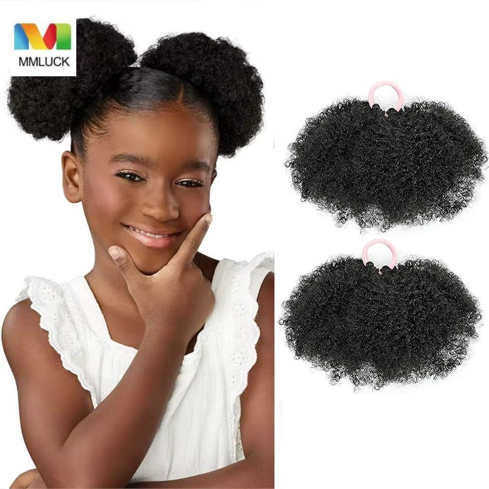 DARBY 2 Peças De Rabo De Cavalo Sintético Infantil , Coque Alto Elástico Mini De Cabelo Encaracolado Afro , Preto