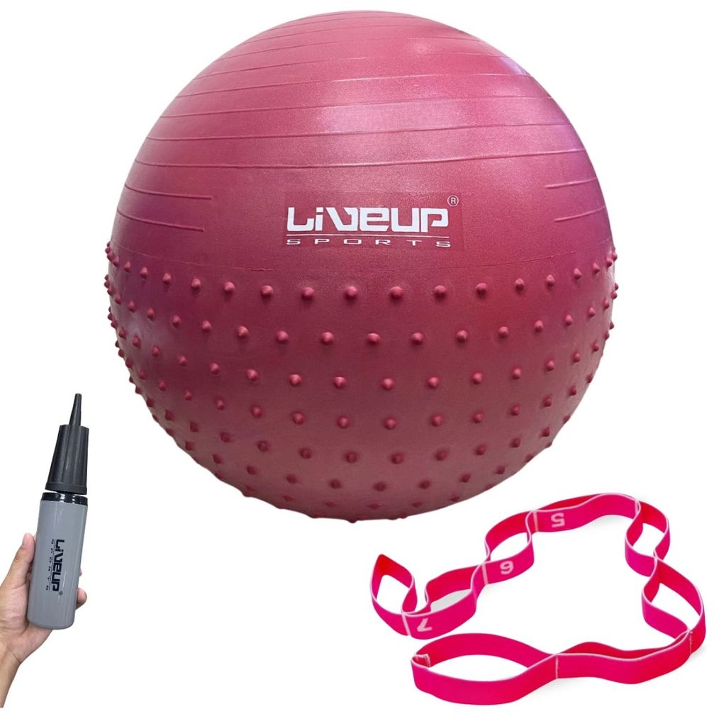 Kit Ginástica Bola Suíça 65cm Pilates Textura Cravo + Mini Bomba + Elasticband Multinível Leve