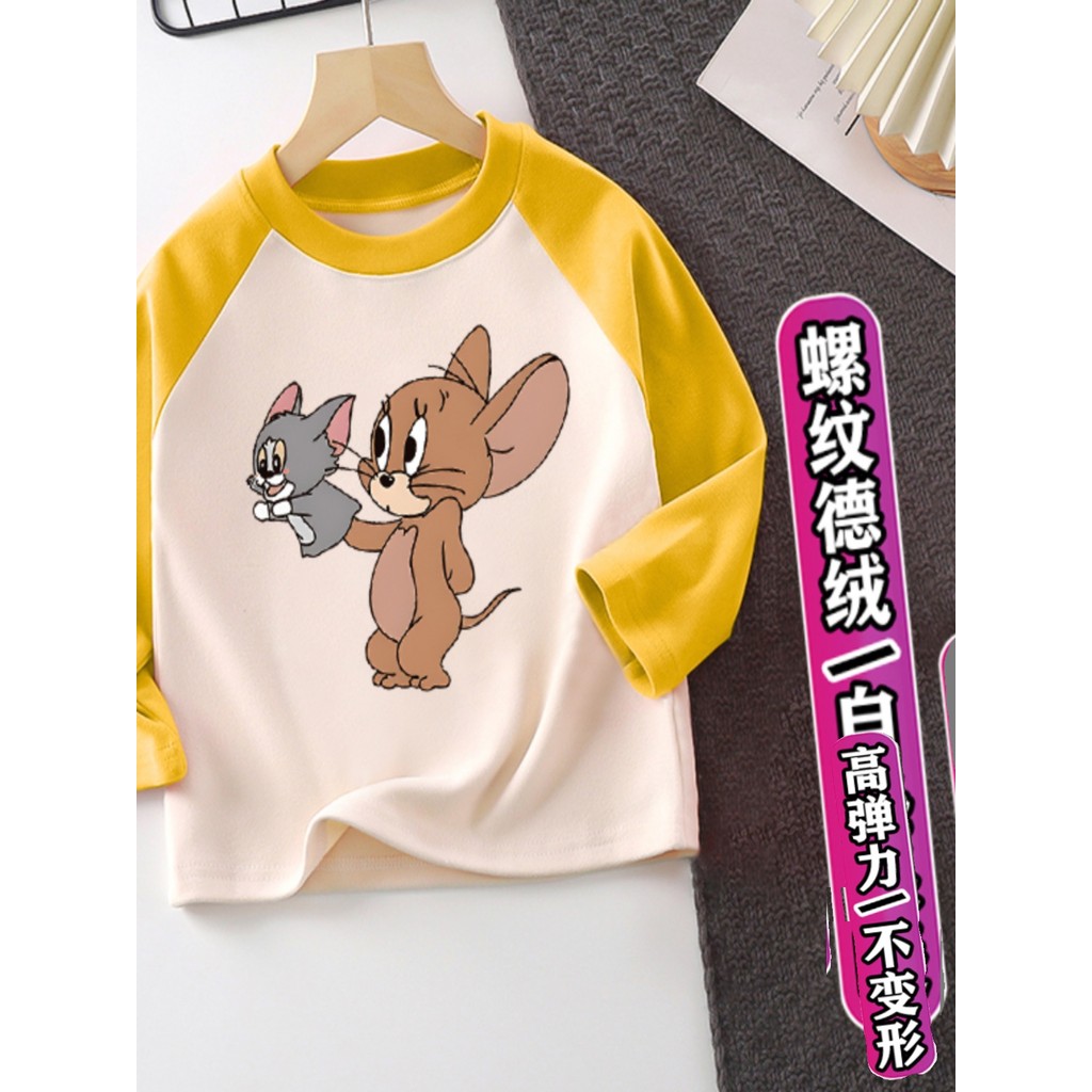 Gato e rato crianças outono inverno manga comprida camiseta novo estilo meninos quente topo meninas dos desenhos animado