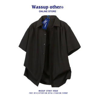 WASSUP OUTRO Camisa de manga curta de seda gelada de cor sólida masculina verão fina solta rufião bonito camisa de meia 