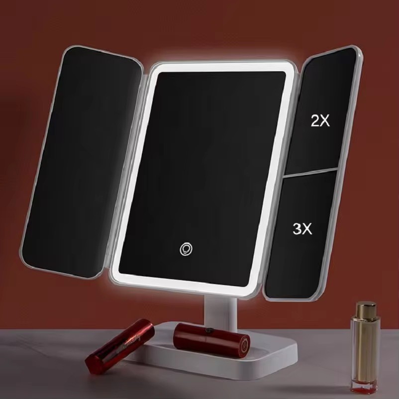 Espelho de Maquiagem Makeup 2x 3x LED Recarregável XW-810 Touch Switch 90º Ajustável