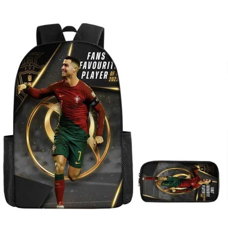 2 Peças/Conjunto Mochila Infantil + Caixa De Lápis Cristiano Ronaldo Escola Bolsa Escolar Leve Confortável Impermeável em Oferta na Shopee