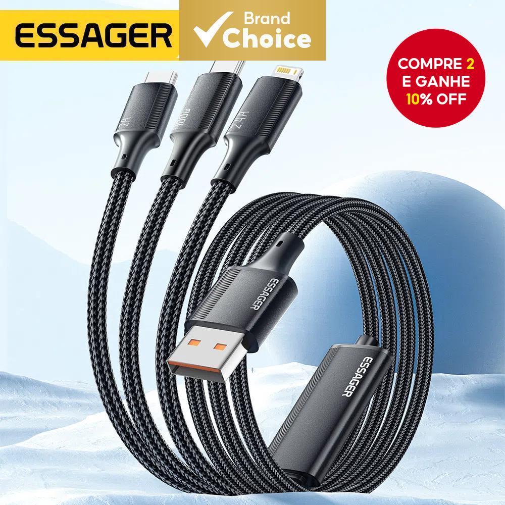Essager 7A 100W 3 Em 1 Cabo USB Tipo C Micro Iph Plug Fio Para Max SamsungXiaomiHuawei Mate 60 Pro De Dados Celular em Oferta na Shopee