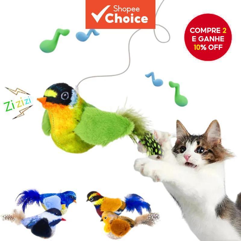  Brinquedo interativo de pelúcia em formato de pássaro para gatos, pendurado e com apito, diversão para gatos dentro de