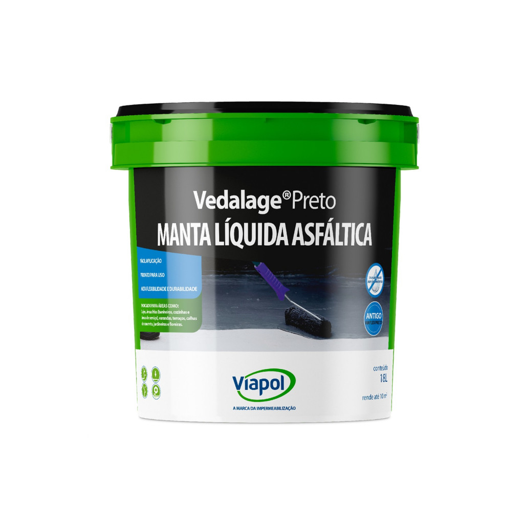 Impermeabilizante Vedalage Preto Balde 18L Viapol