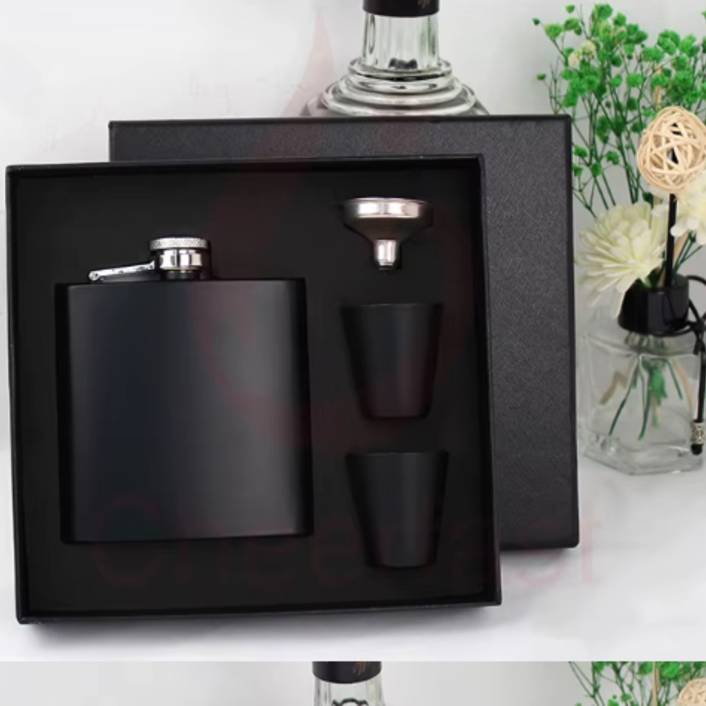 Kit Cantil De Bolso 226.4ml Porta Bebidas 1 Mini Fúnil 2 Copos Cachaça Aço Inoxidável Resistente Leve e portátil LKCD13