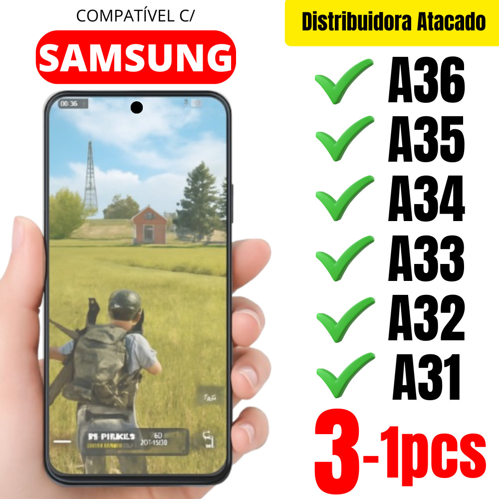 3X Películas Cerâmica Fosca Transparente 3D P/ Samsung A36 / A35 / A34 / A33 / A32 / A31 Matte