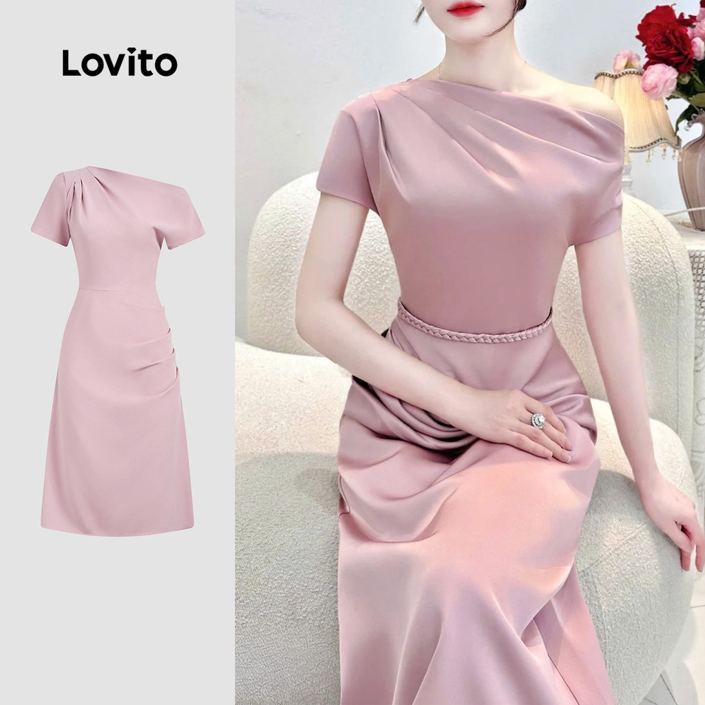Lovito Elegante Vestido Vestido Assimétrico Rosa Primavera/verão para Mulheres L