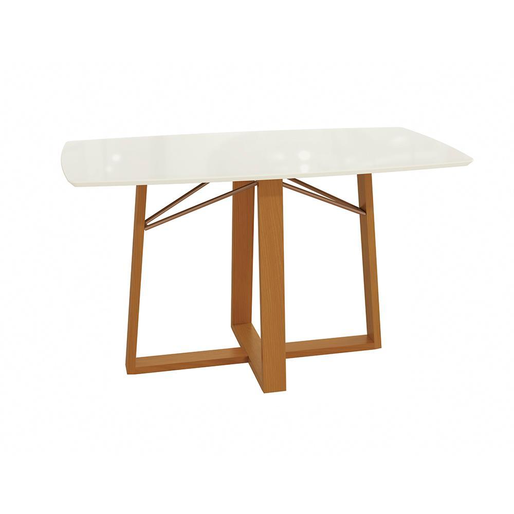 Mesa de Jantar Kappesberg em Madeira Maciça com Tampo de Vidro Off White 170cm em Oferta na Shopee