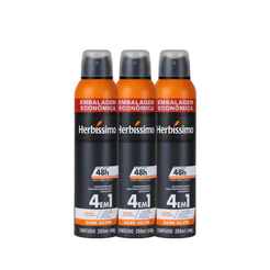 Kit Desodorante Antitranspirante Aerossol Herbíssimo Dark Silver 250ml - Embalagem Econômica (3 unidades)