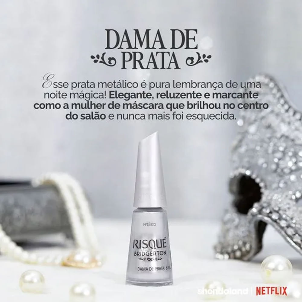 Detalhes do Esmalte Metálico Risqué Bridgerton Dama De Prata