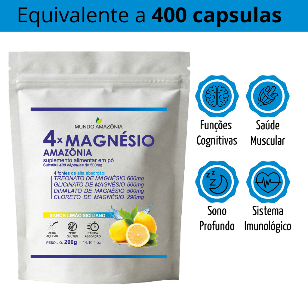 Mix Magnésio Dimalato Treonato Glicinato Cloreto em Pó 200g - Mundo Amazônia em Oferta na Shopee