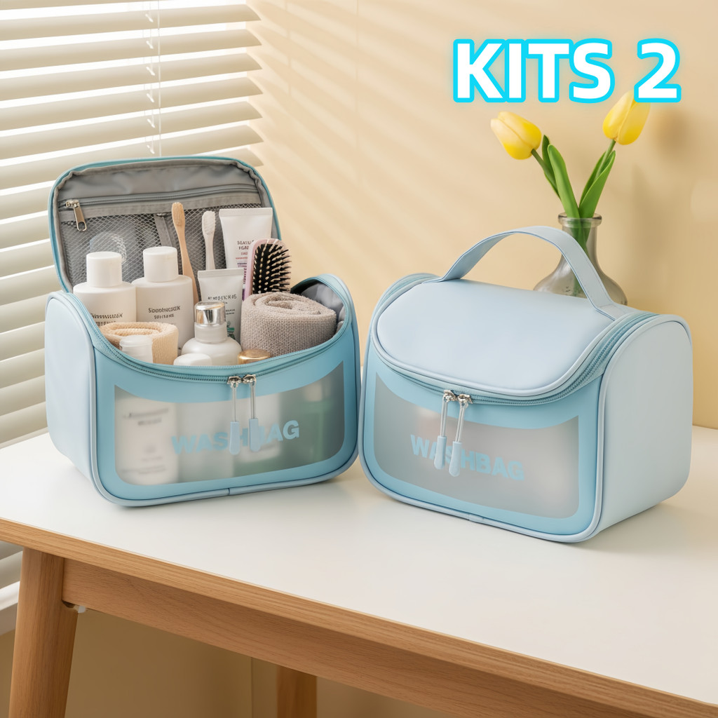 Kit 2 Washbag Necessaire Transparente Impermeável Grande Organizadora