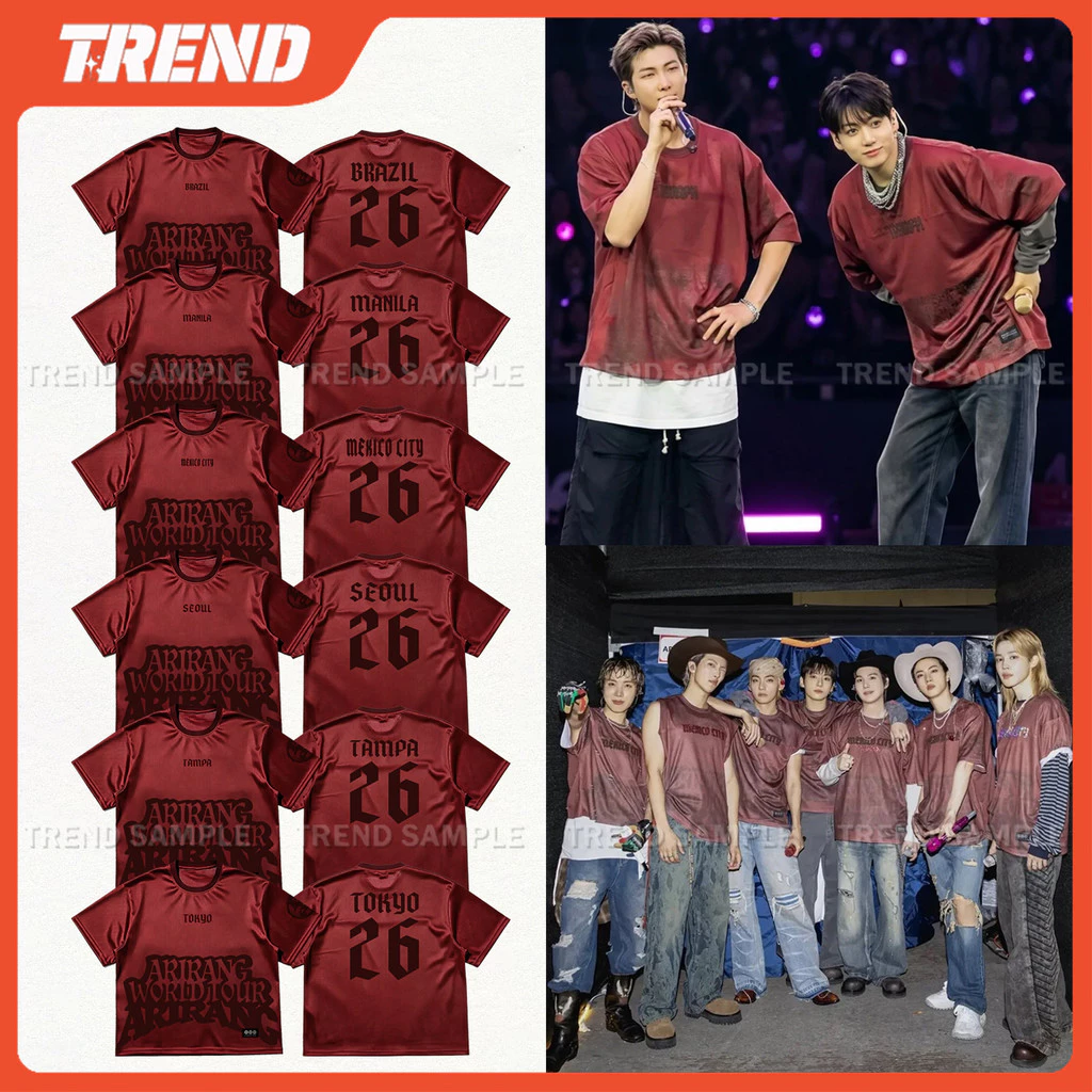 2026 BANGTAN ARIRANG WORLD TOUR Merch Jersey Unissex Vintage Plus Size JUNGKOOK V J-HOPE Camisa Estampada Camiseta