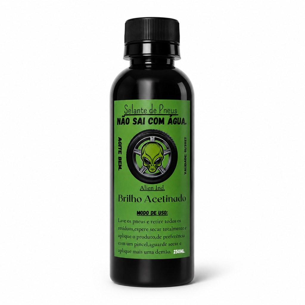 Selante de Pneus Pretinho Alien Ind. 250ml Não Sai com Água Brilho Acetinado Revitalizador de Pneus