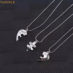 Colar Amizade Moda Strass 3 Unidades/Conjunto Formato De Coração