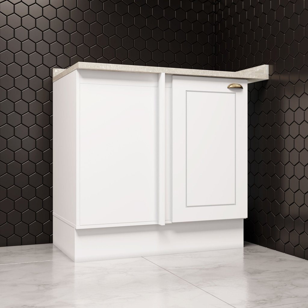 Balcão Canto Reto com Tampo 1 Porta Emily Espresso Móveis Branco/HP/Calcare Branco HP/Calcare