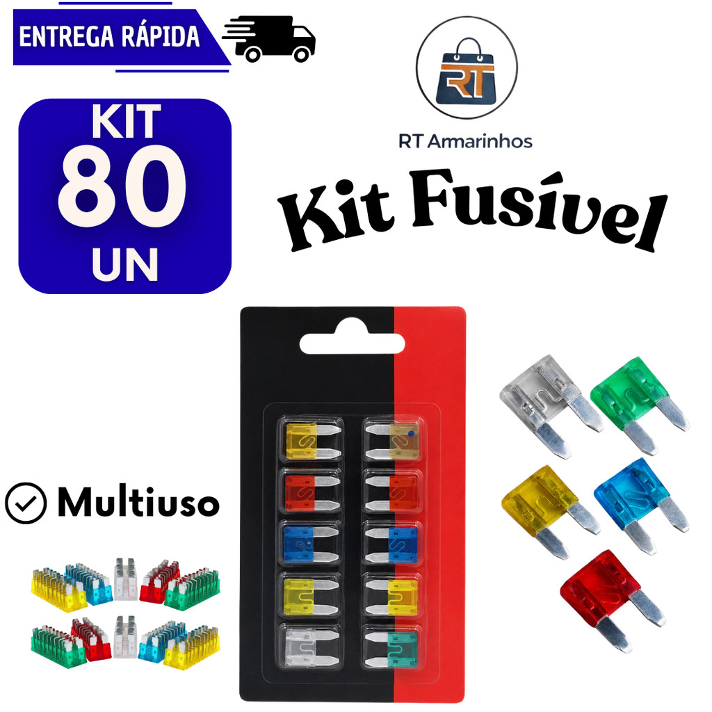 Fusivel 80 Lâminas Automotiva Carro Mini Proteção Elétrica 10 15 20 25 30 Amperes Automotivo Moto Veículos Fusiveis