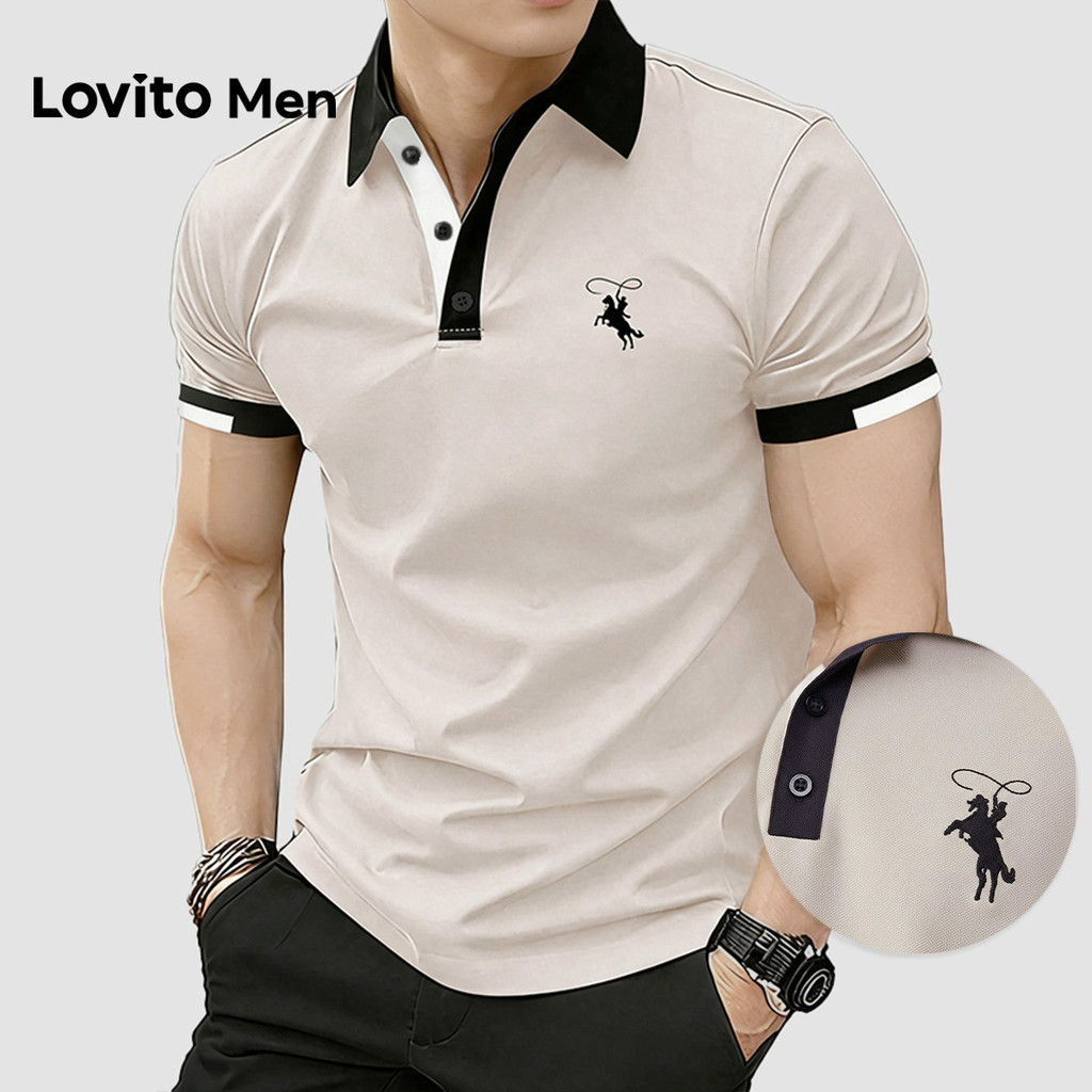 Lovito Men Camisa Polo Casual Colorida Primavera/verão Camisa Polo Cáqui para ho