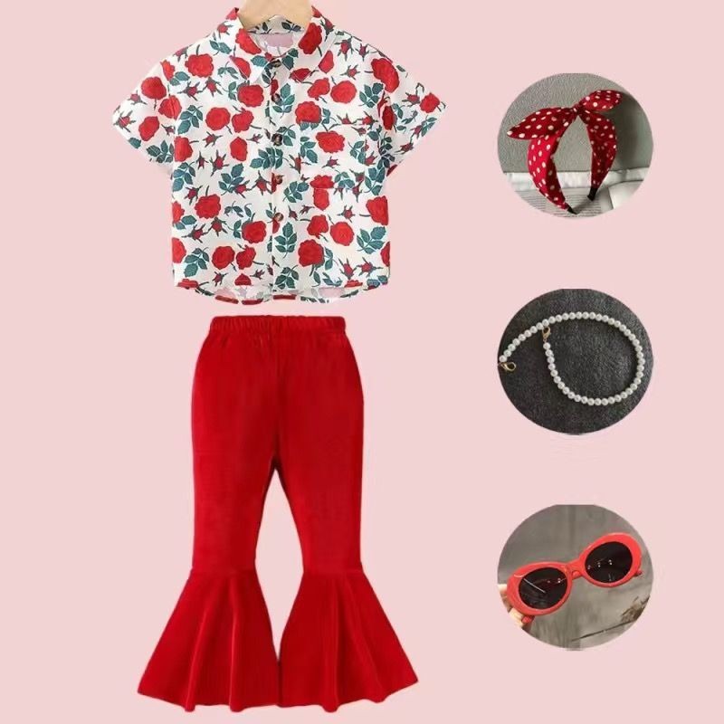 Crianças Retro Hong Kong queimado calças flor camisa terno jardim de infância 8090s tema dança traje