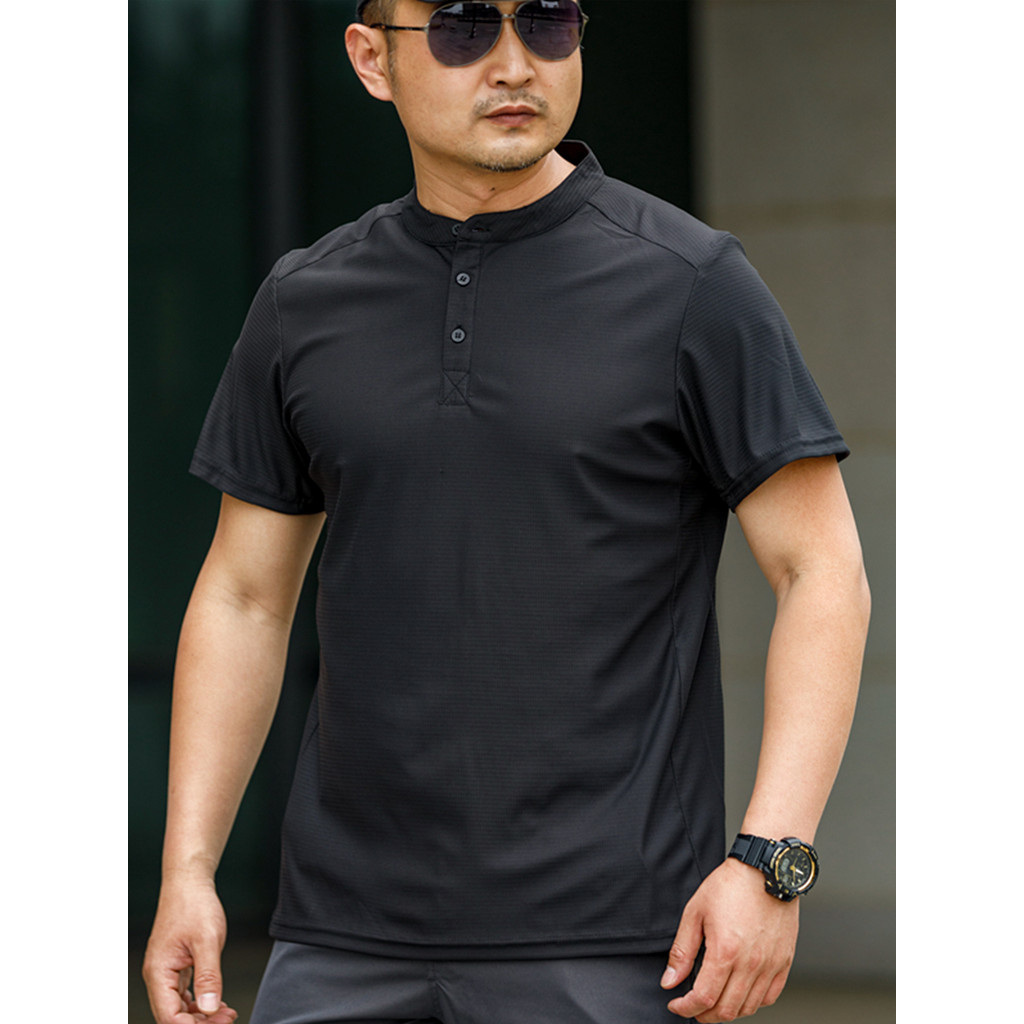 Henry Collar Camiseta de secagem rápida masculina ao ar livre Commuter esportes lazer tático de manga curta respiração d