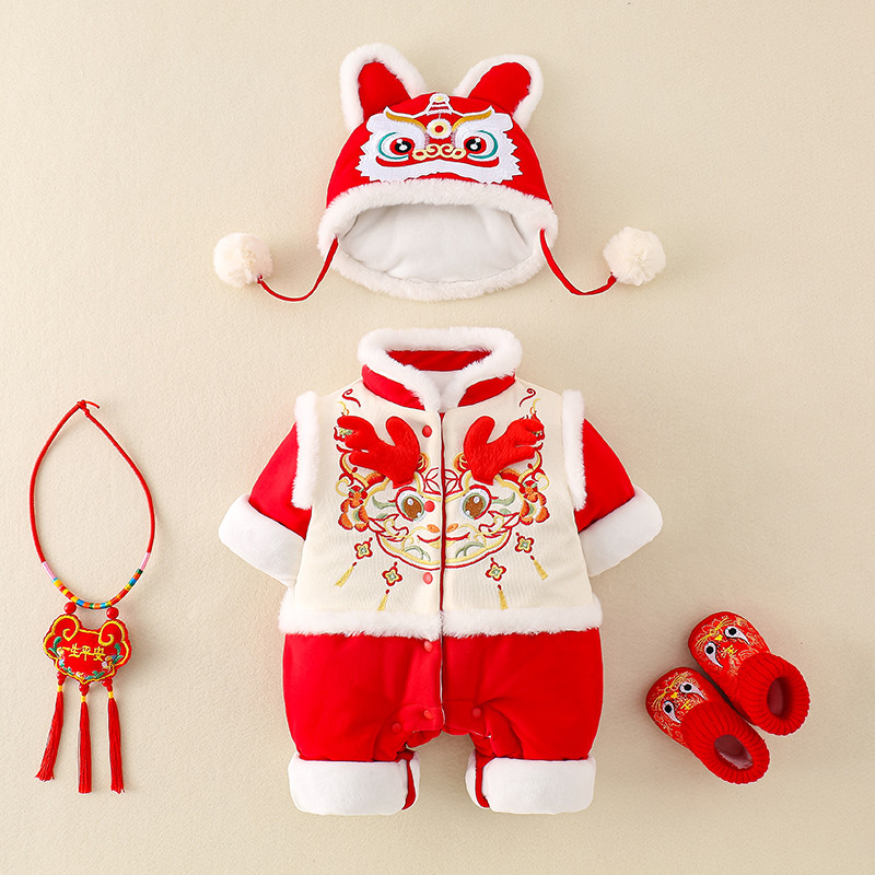 Roupas de ano novo para bebês Roupas festivas de ano novo para bebês Roupas de ano novo Macacão Roupas de inverno Forro 