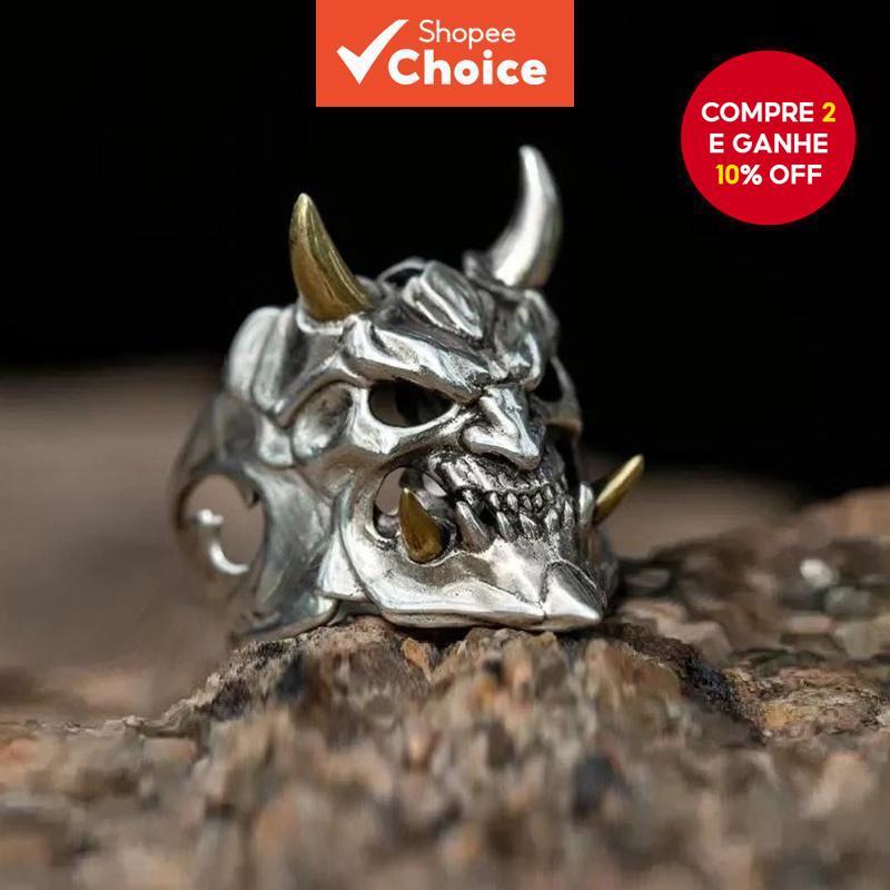 Anel De Caveira Gótico Para Homens , Joia Vintage Punk Motociclista , Acessório De Halloween em Oferta na Shopee