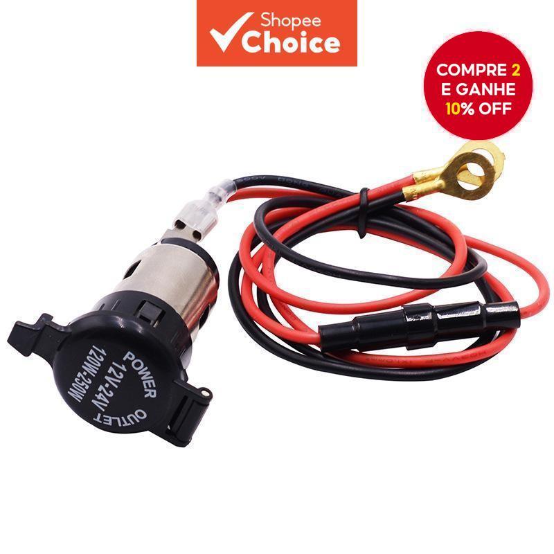 Soquete de energia para carro novo, tomada fêmea de isqueiro à prova d'água para motocicleta, 12-24V. em Oferta na Shopee