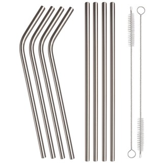 Kit 8 Canudos De Aço Inox Reutilizáveis Sustentável e Prático Com 2 Escovas De Higienização