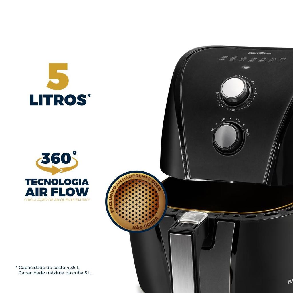 Detalhes do Air Fryer Britânia 5L Antiaderente Gold 1500W BAF45A