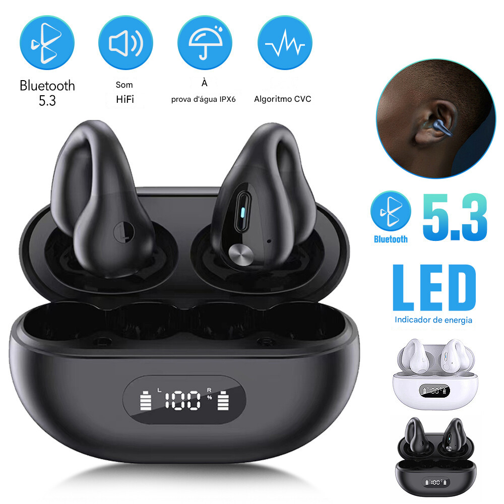 Novo Fone Bluetooth Clip | Som Claro, Ideal para Esporte e Trabalho, Autonomia Duradoura Não Intra Auricular em Oferta na Shopee