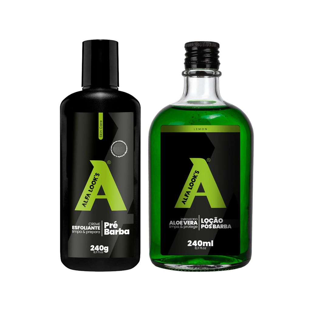Kit Creme Esfoliante Facial + Pós Barba Menthol Alfa Look's 240ml Limpeza e Refrescância