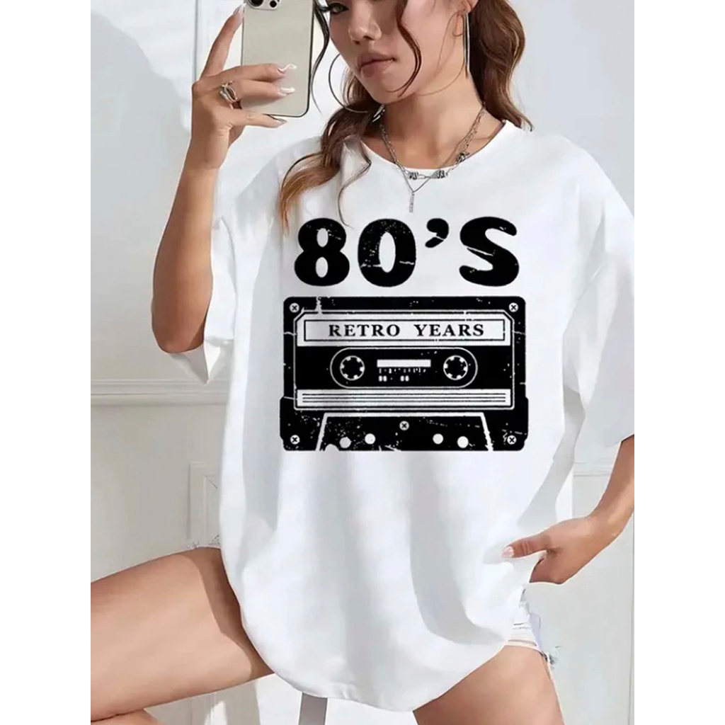 Camiseta Feminina Estampada Retro Years Anos 80 Unissex Exclusivo 100% Algodão Lançamento 2025 Plus Size Oversized Retro