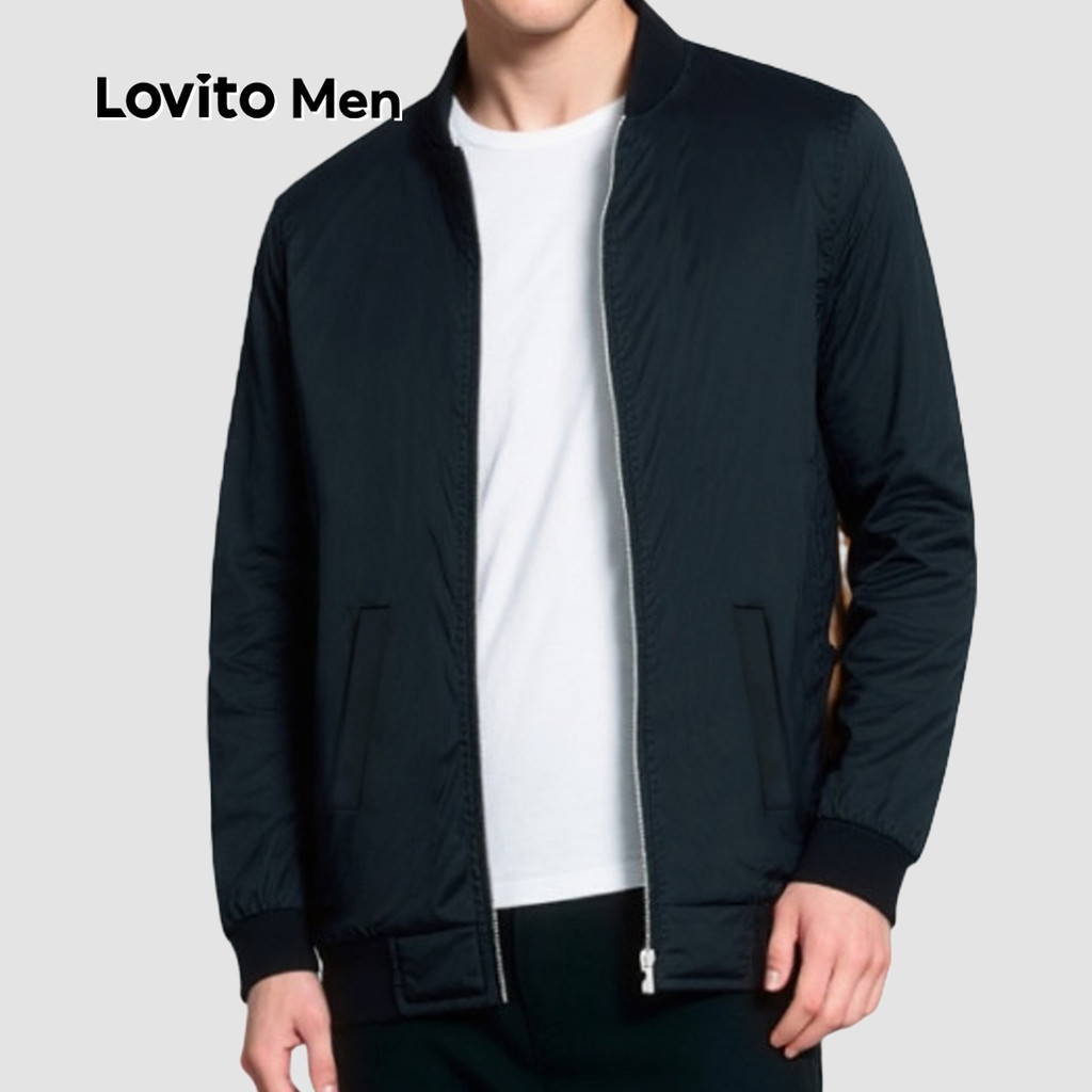 Lovito Men Jaqueta Casual com Zíper Bolso Primavera/verão Jaqueta Preta para homens LNE118148 em Oferta na Shopee