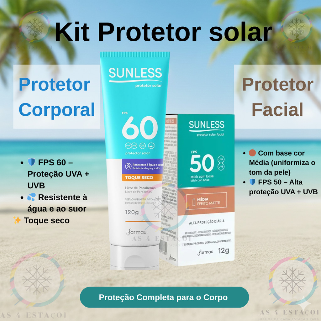 kit Protetor Solar Facial Bastão Média + Protetor Solar Corporal FPS 60 120g