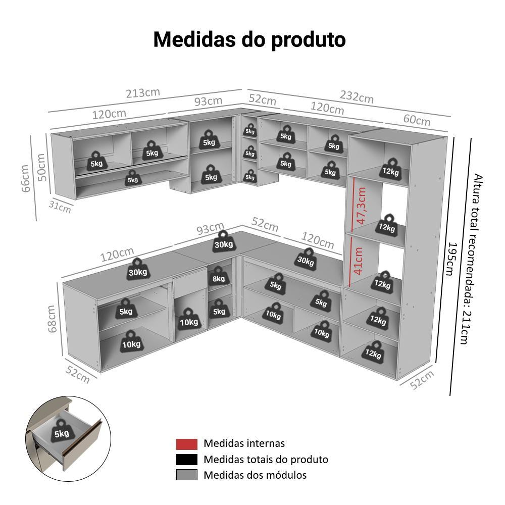 Armário de Cozinha Completa de Canto 445cm Suspensa Nice Madesa 04 · foto 2