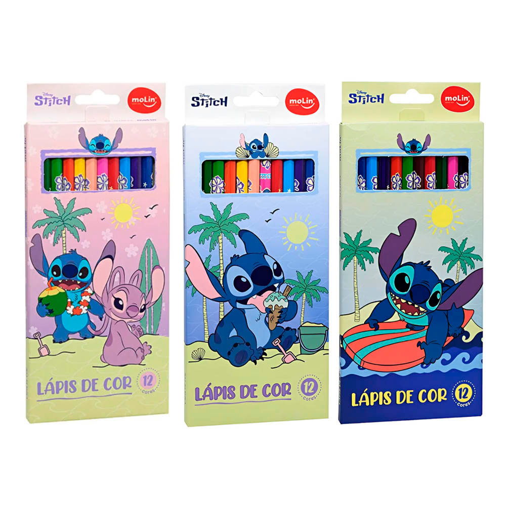 Lápis de Cor Com 12 Cores Stitch Molin