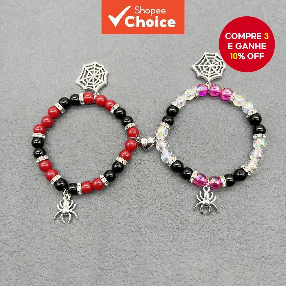 Novo Estilo Versão Coreana Ins Estilo Casal Pulseira Vermelho Preto Frisado Aranha Pingente Presente do Feriado
