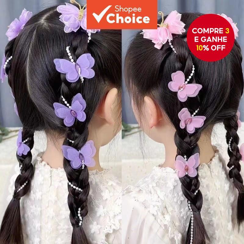 Corrente De Cabelo Borboleta Coreana Para Meninas Com Clipe De Trança De Fita De Pérola Em Estilo Princesa em Oferta na Shopee