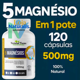 5 MAGNÉSIOS 120 cápsulas 500mg Magnésio Quelato, Malato, Turato, Citrato e Óxido em Oferta na Shopee