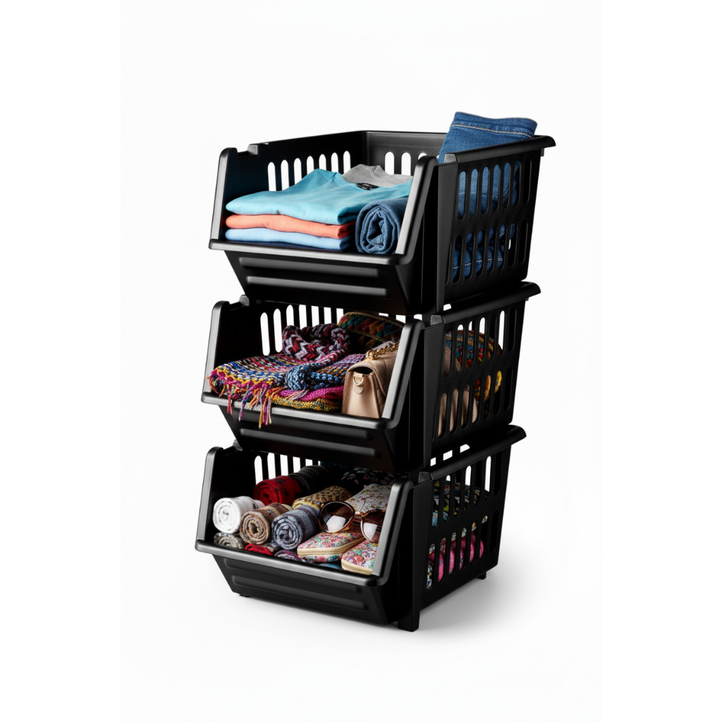 Kit 3 Três Cestos Expositores Mini Caixas Organizadores Empilháveis Loja Estoque Aumento Espaço em Oferta na Shopee