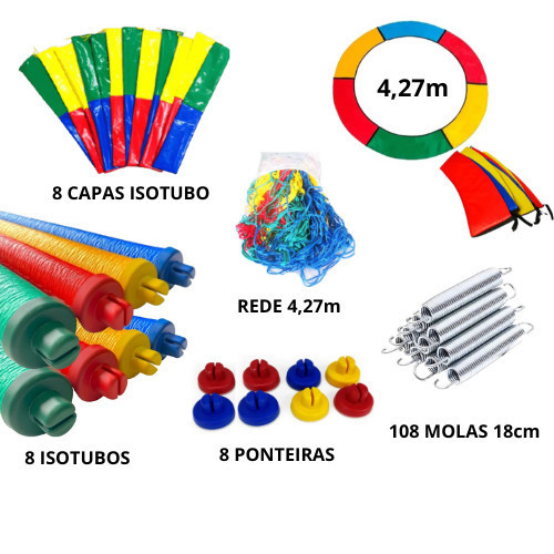 Kit Acessórios Cama Elástica 4,27m com Molas – Protetor de Molas, Rede, Isotubos, Capas e Ponteiras