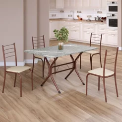 Conjunto Sala de Jantar Mesa Retangular 100x60cm Tampo Granito Topázio 4 Cadeiras Rio Marrom/Creme Creme/Marrom