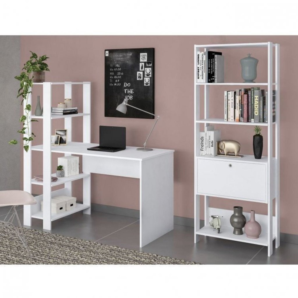 Conjunto 2 Peças Escrivaninha Match e Estante Industrial Branco Branco